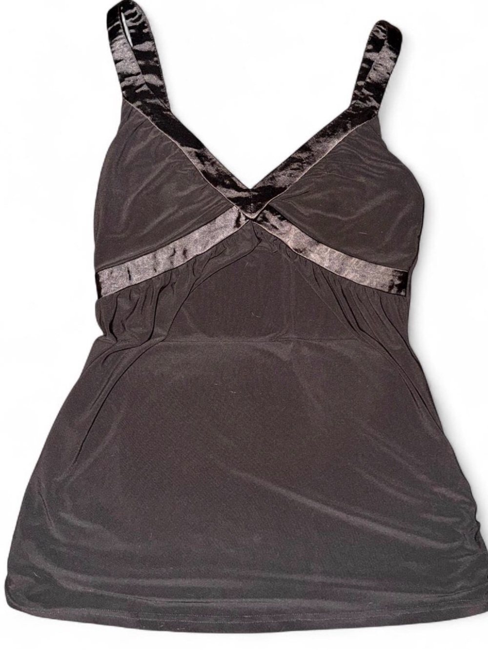 Velvet-Trim Black V-Neck Chemise